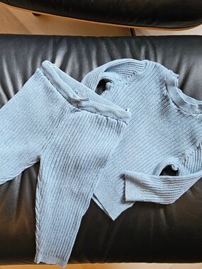 H&M Light Blue Ribbed Crewneck Sweater and Knit Pants Set